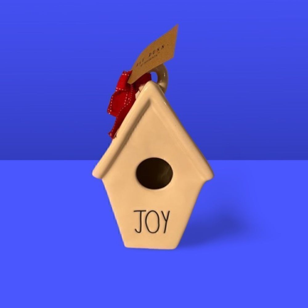 Rae Dunn By Magenta Ceramic JOY Birdhouse Christmas W Mistletoe On Back New.